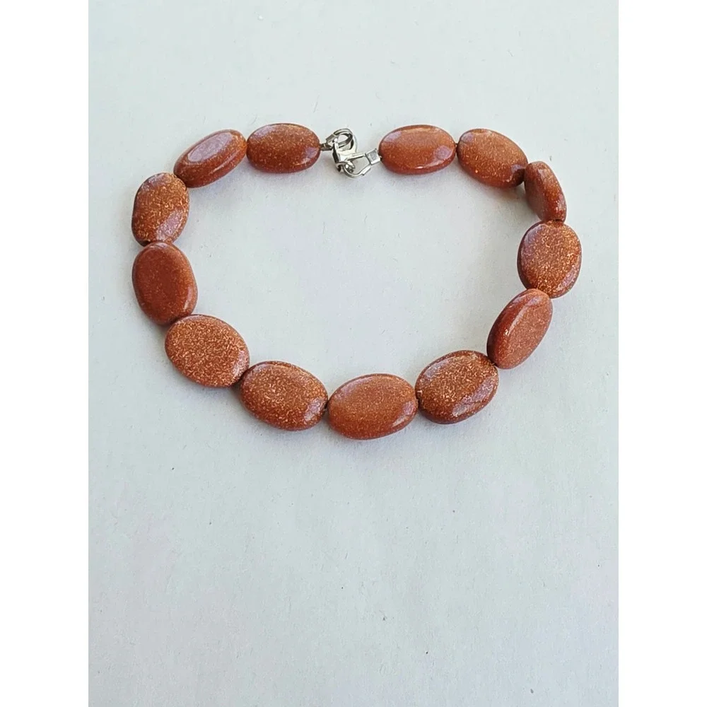 Artisan Goldstone Bead Bracelet Sterling Silver 925 Lobster Clasp Handmade 7.5in